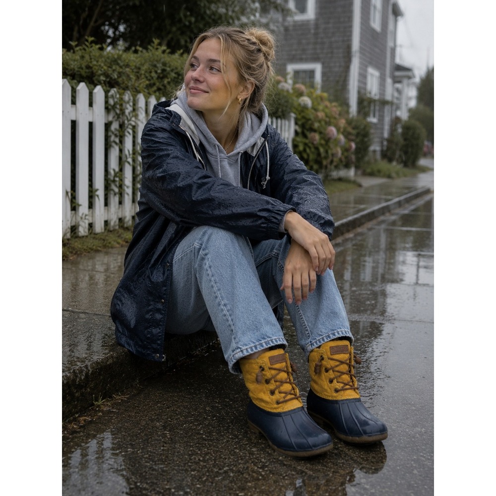 Sperry Saltwater Duck Boots Womens Size 6 Blue Yellow Quilted STS84024